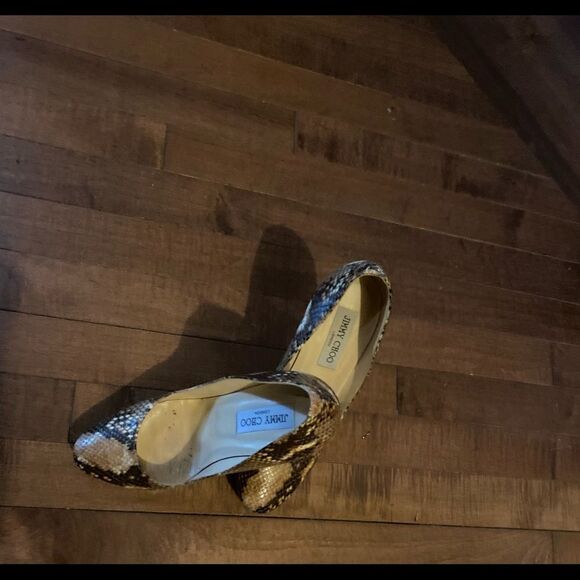 Jimmy Choo Two Tone Embossed Python Leather Platform Pumps - Picture 9 of 12